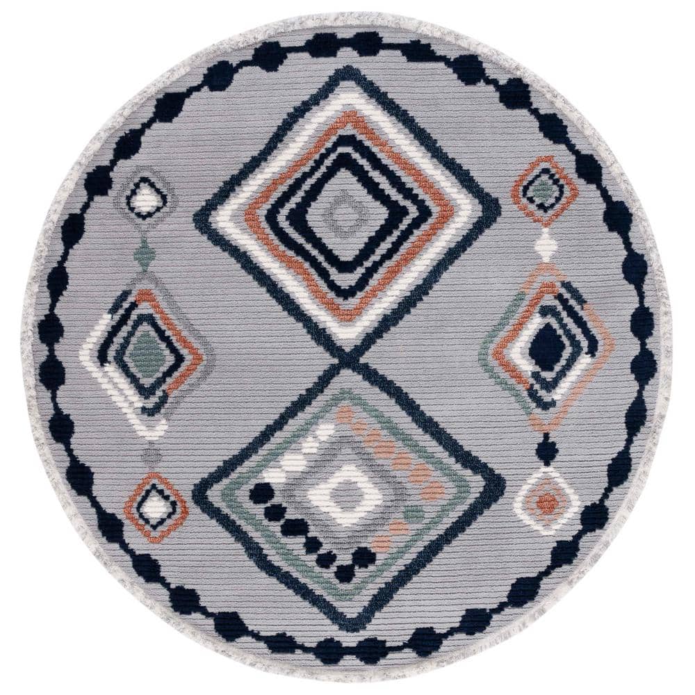 Marrakesh Gray/Blue Rust 7 ft. x 7 ft. Round Geometric Striped Area Rug price history on PriceWatchPro