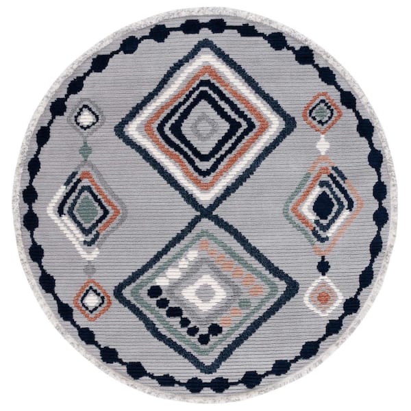 SAFAVIEH Marrakesh Gray/Blue Rust 7 ft. x 7 ft. Round Geometric Striped Area Rug