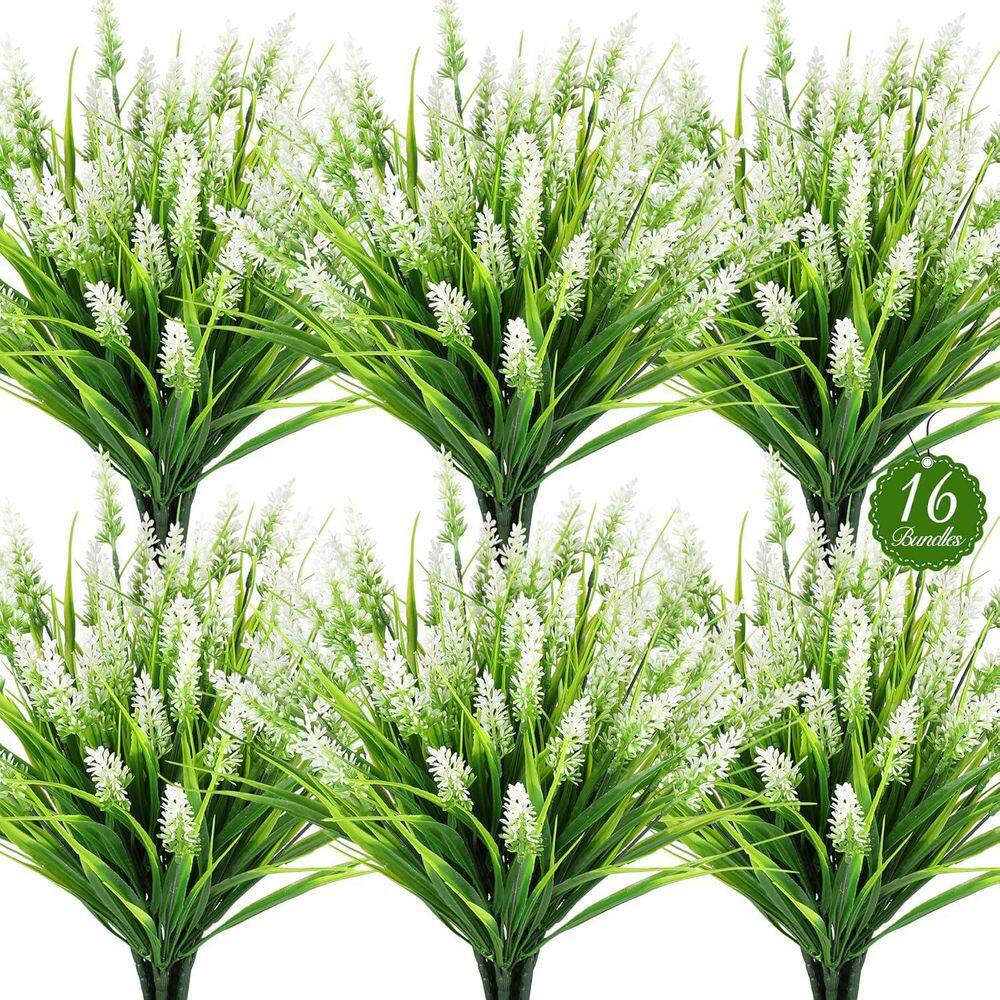 13 in. White Indoor/Outdoor Artificial Lavender Flowers Fake Silk