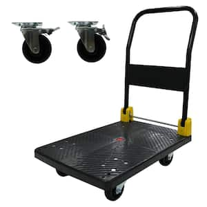 440 lbs. Weight Capacity Black Foldable Platform Push Hand Truck Cart Dolly Cart with 2-Swivel Brake Wheels