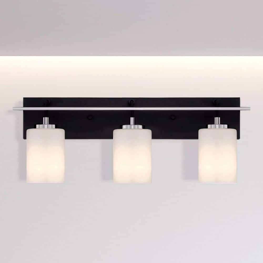 Prince St. 24 in. 3-Light Matte Black Minimalist Vanity Light with Etched Opal Glass Shades price history on PriceWatchPro