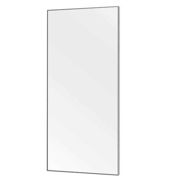 Lirago 71 in. x 28 in. Classic Rectangle Aluminum Alloy Thin Edge Framed Grey Silver Leaning Mirror