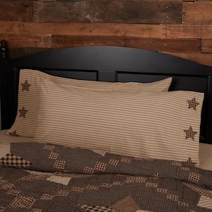 Farmhouse Star Charcoal Dark Tan Applique Star Cotton King Pillowcase (Set of 2)