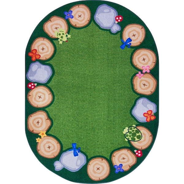 Joy Carpets Kid Essentials Stumped 5'4" x 7'8" Oval Area Rug in Color Multi