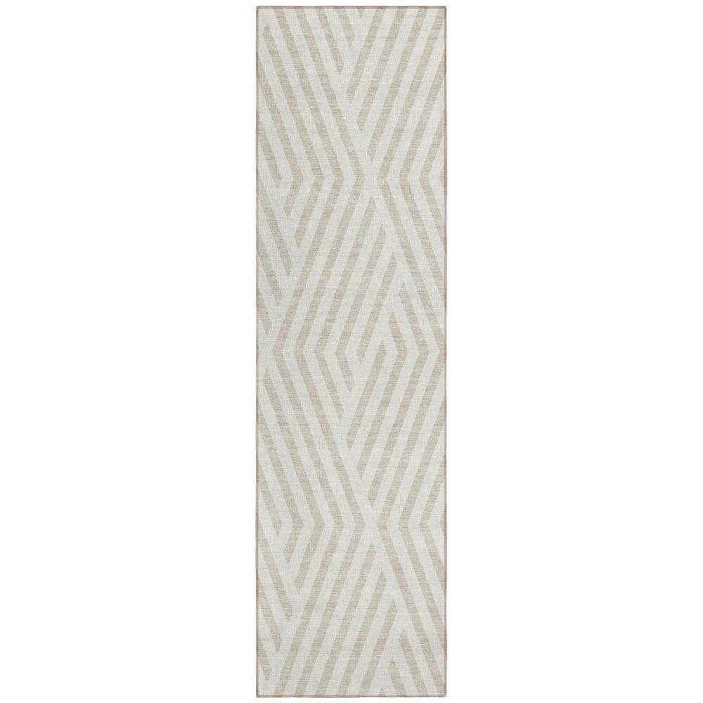 Beige and Ivory 2 ft. x 8 ft. Woven Geometric Runner Indoor/Outdoor Area Rug price history on PriceWatchPro