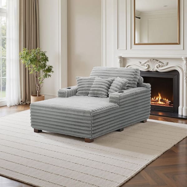 Uixe Modern Light Gray Faux Rabbit Fur Polyester Lazy Sofa 2-Arm