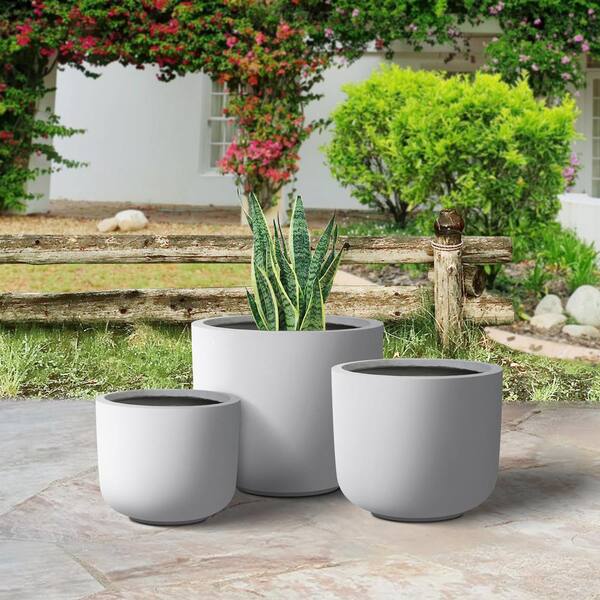 Plantara Plantara 13 in., 11 in. and 9 in. D Round Solid Whiteplanter