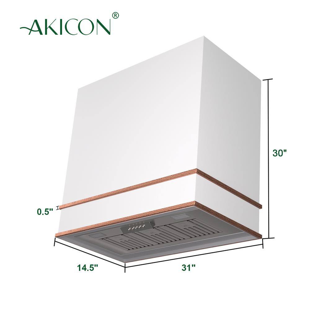 Akicon 30" White and Copper Stainless Steel Wall Mounted Range Hood