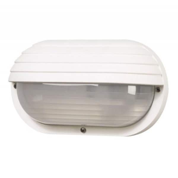 SOLUS Nautical Oblong Eyelid White Outdoor Hardwired Bulkhead Sconce with 4000K LED Bulb and Frosted Diffuser
