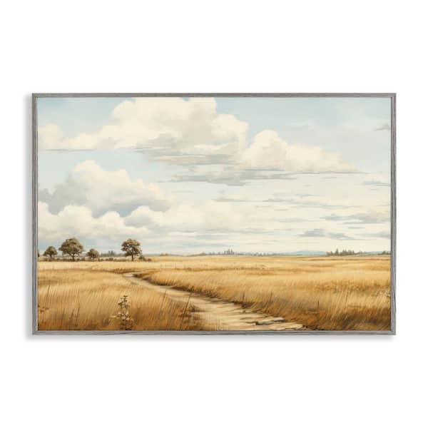 Stupell Industries Path Through Vast Grassland by LSR Creative Studio Gray Framed Nature Giclee Art Print 16 in. x 24 in.