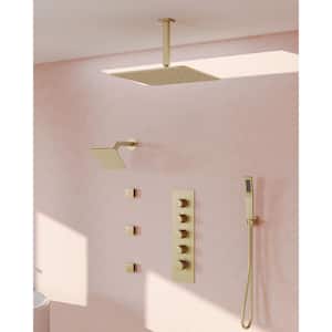 SerenityFlow Shower System 15-Spray 16 & 6 in. Dual Ceiling Mount Fixed and Handheld Shower Head 2.5GPM in Brushed Gold