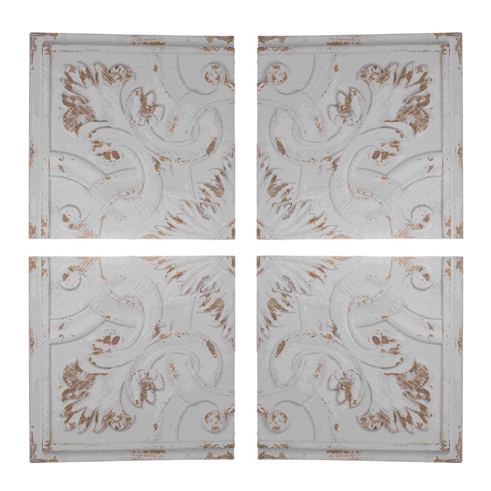 Anky 4-Piece 17.5 in. x 17.5 in. White Distressed Wood Wall Art price history on PriceWatchPro