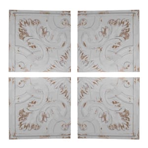 Anky 4-Piece 17.5 in. x 17.5 in. White Distressed Wood Wall Art