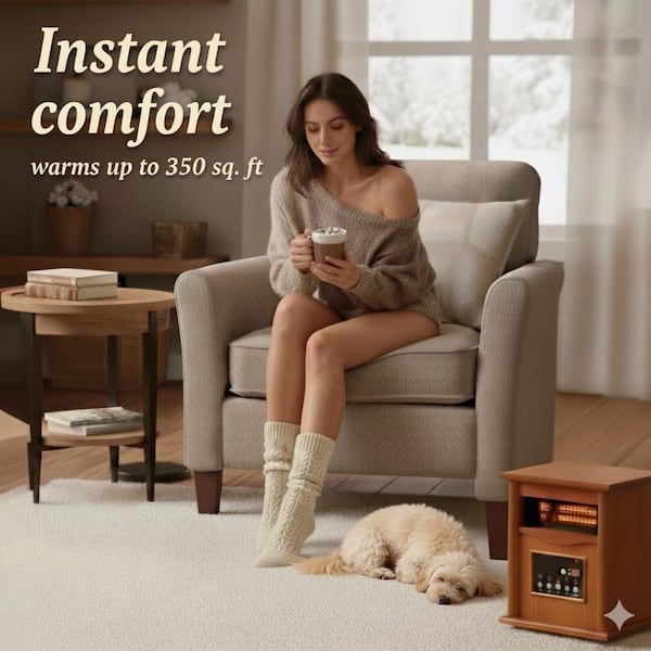 1500W Electric Radiant Infrared Cabinet Space Heater for Indoor Use with Remote Control in Light