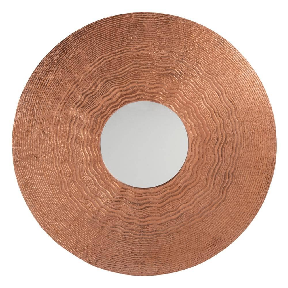 Contemporary Round Gold and Wood Wall Mirror