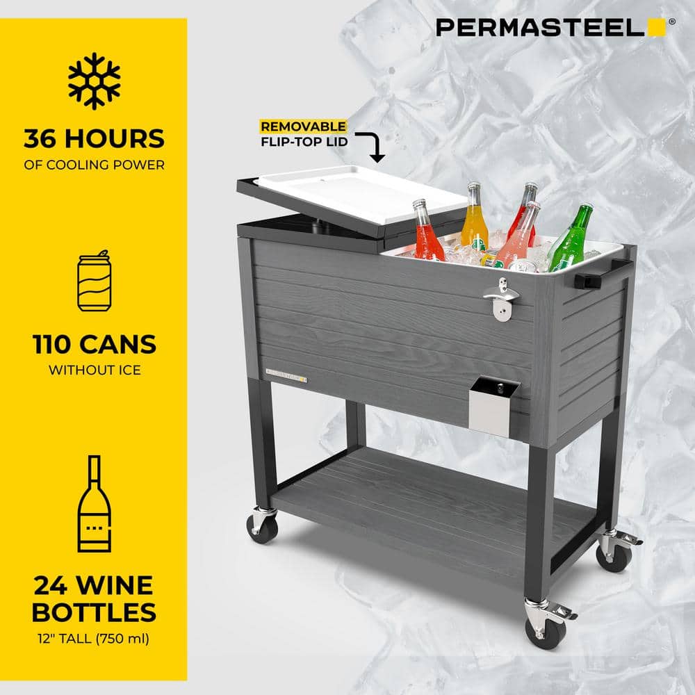 Permasteel 80-Quart Gray Woodgrain Rolling Patio Cooler with Wheels