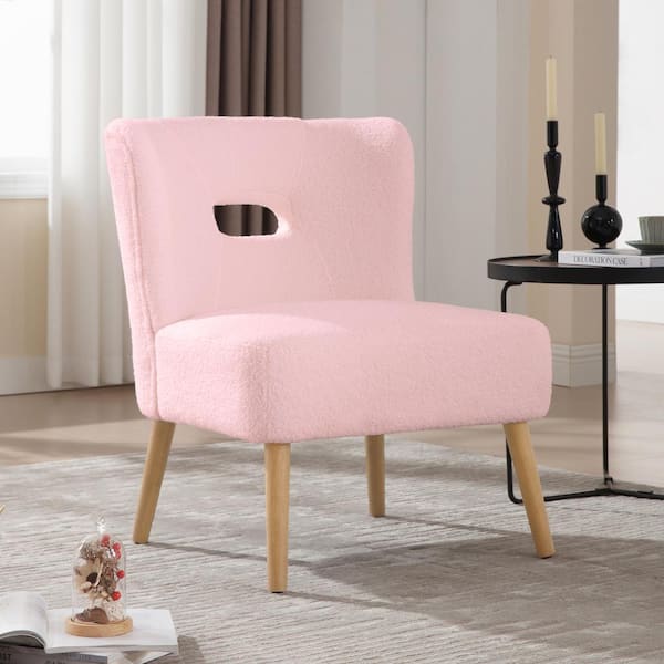 Hochwertiges Pink Sherpa Upholstered Open Back Accent Chair Side Chair with Solid Wood Legs