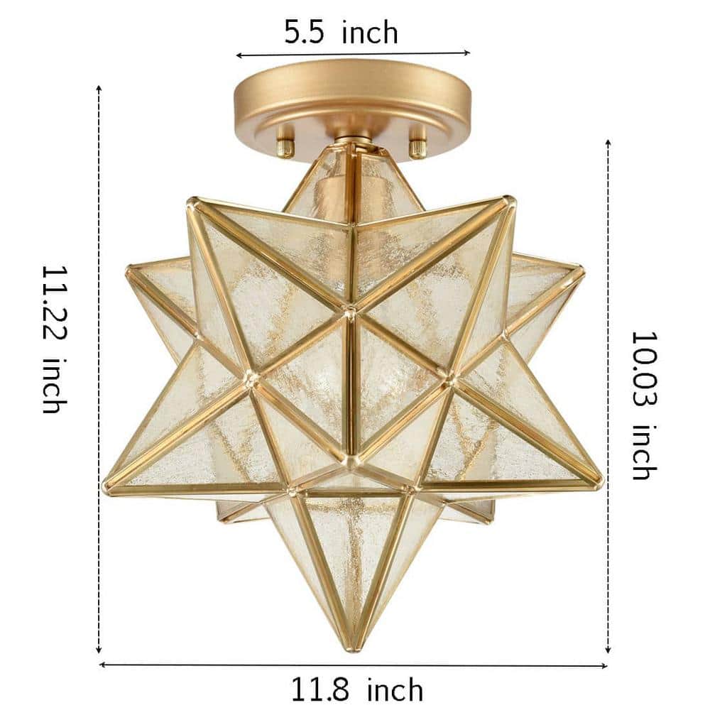 12-Inch Brass Moravian Star Ceiling Light with Glass Shade