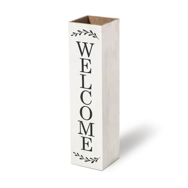 Glitzhome 30 in. H White Double Sided Wooden Boxed "Welcome Porch" Porch Sign