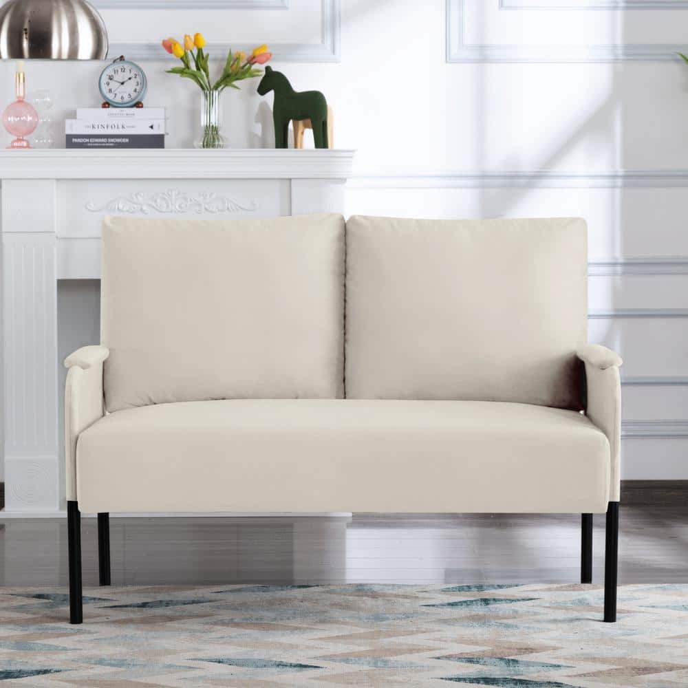 45.7 in. W Square Arm Velvet Modern Rectangle Sofa in. Beige