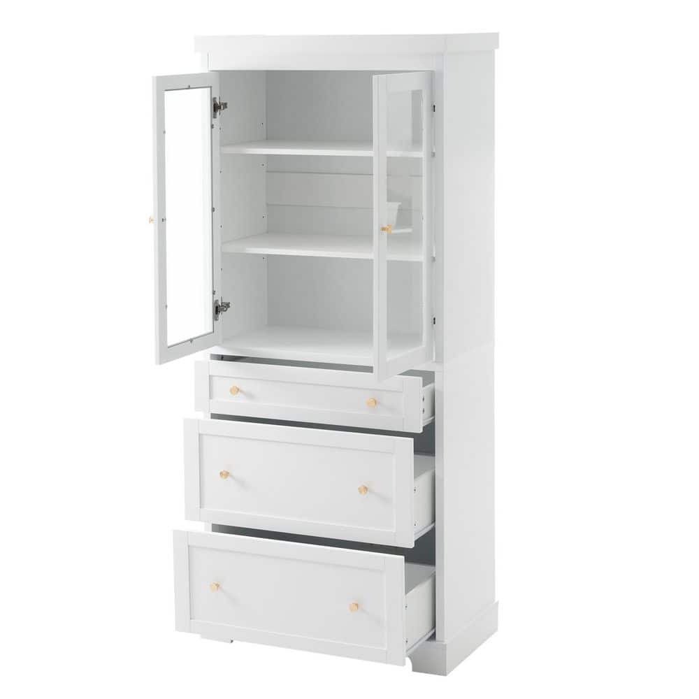 30.1 in. W x 15.7 in. D x 70.1 in. H Freestanding White Linen Cabinet Tall Bathroom Storage Cabinet,2 Adjustable Shelves