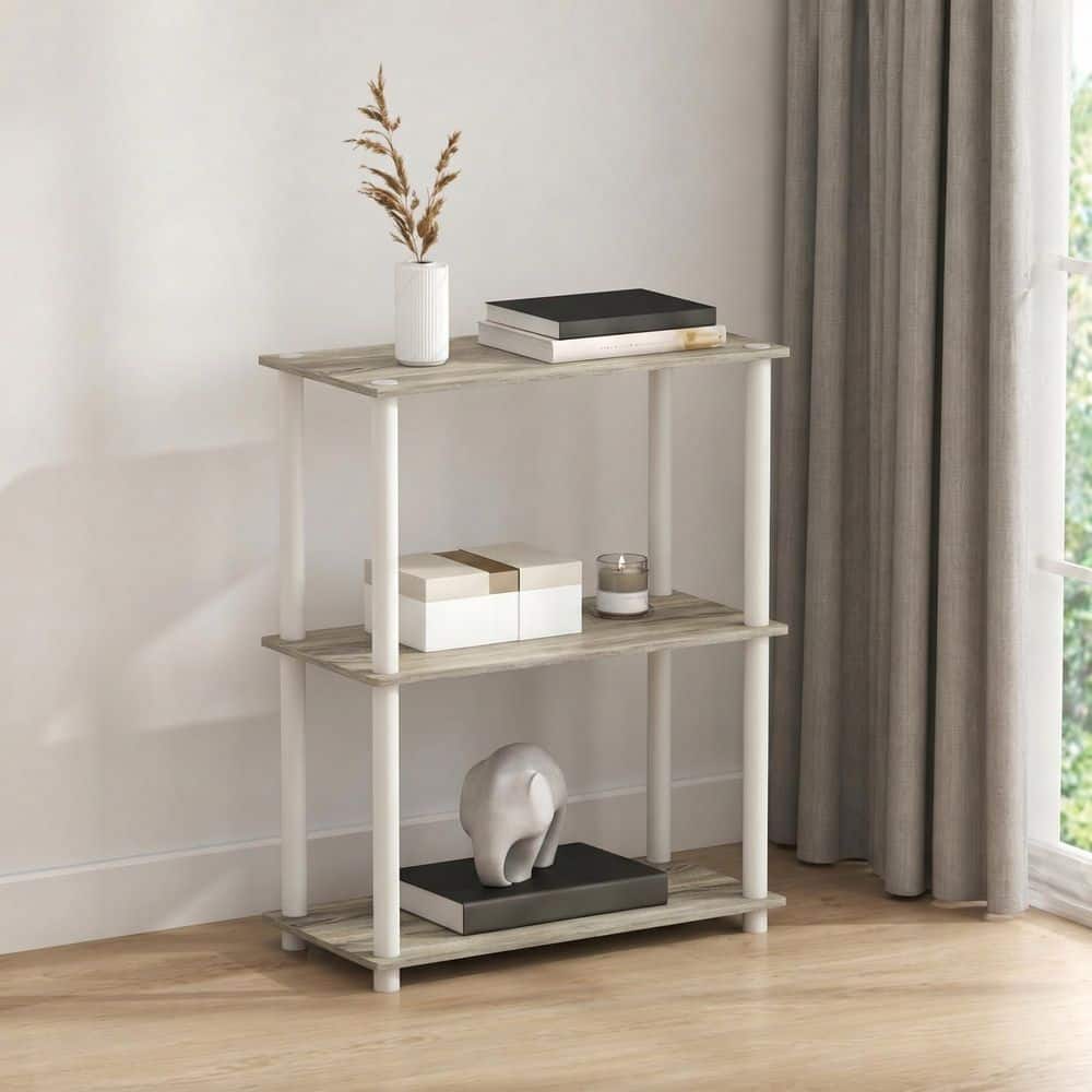 Furinno Turn-N-Tube 29.6 in. Tall Light Oak/White Wood 3-Shelf