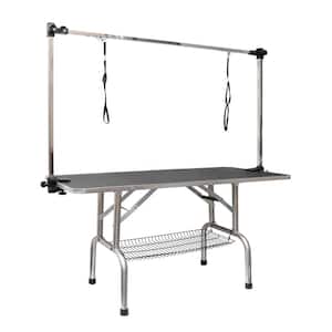 46 in. Folding Pet Grooming Table Black Big Size Heavy-Duty Stainless Steel Dog Cat Grooming Table