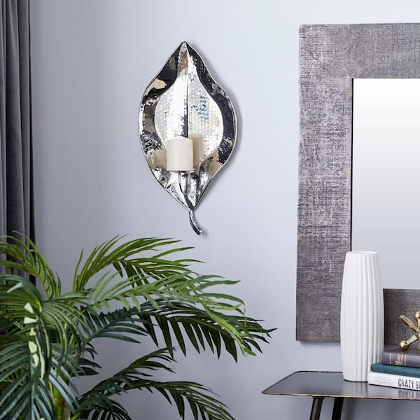 21 in. Silver Stainless Steel Metal Single Candle Wall Sconce