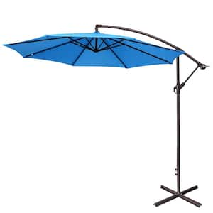 10 ft. Aluminum Cantilever Outdoor Patio Umbrella with Easy Crank Lift in Blue