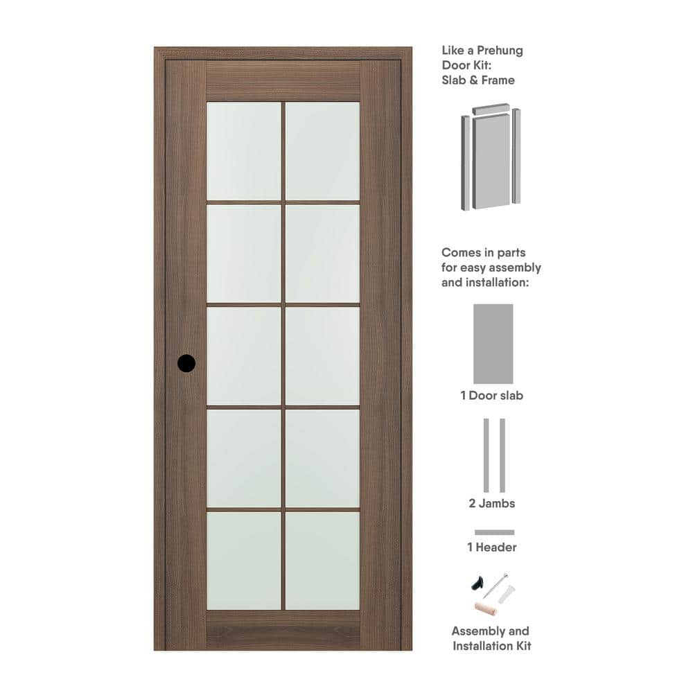 Pecan Nutwood Solid Composite 10-Lite Frosted Glass Interior Door