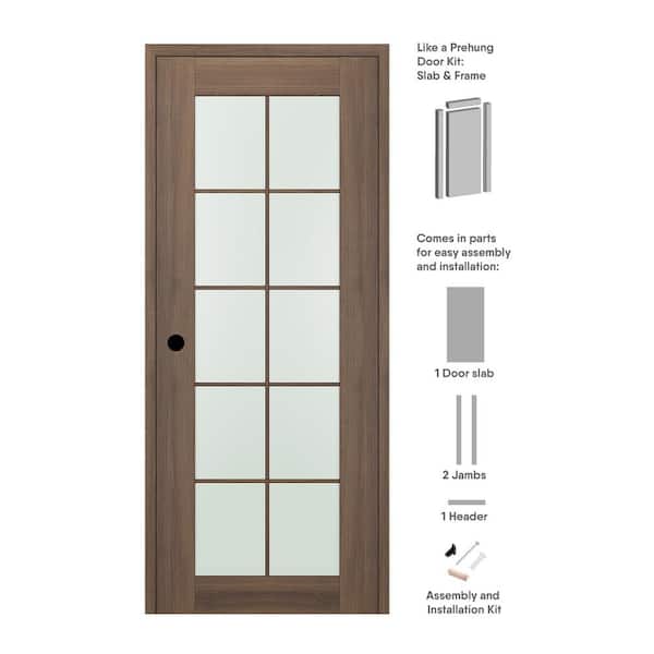 Belldinni 24 in. x 96 in. Vona Right-Hand Solid Composite Core Frosted Glass Pecan Nutwood Wood Single Prehung Interior Door