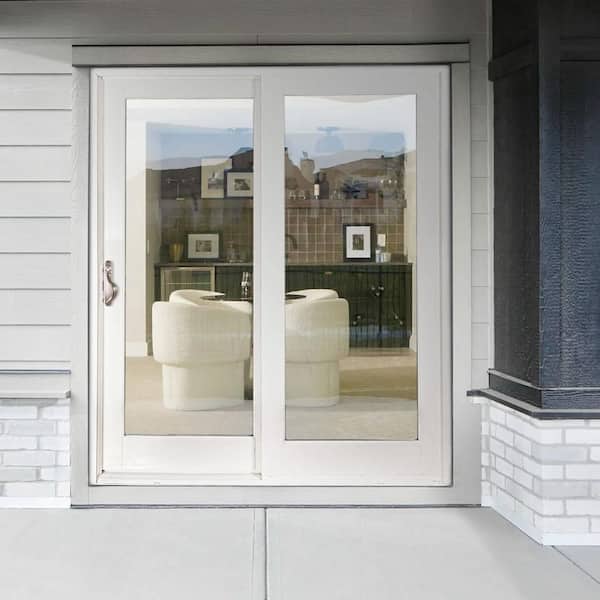 72 in. x 80 in. Left-Hand Gliding LowE Impact Glass White Fiberglass Double Prehung Patio Door with Composite Frame