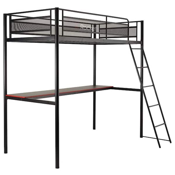 X Rocker HQ Gaming Bunk Bed with Built-In Shelving, Black, Twin