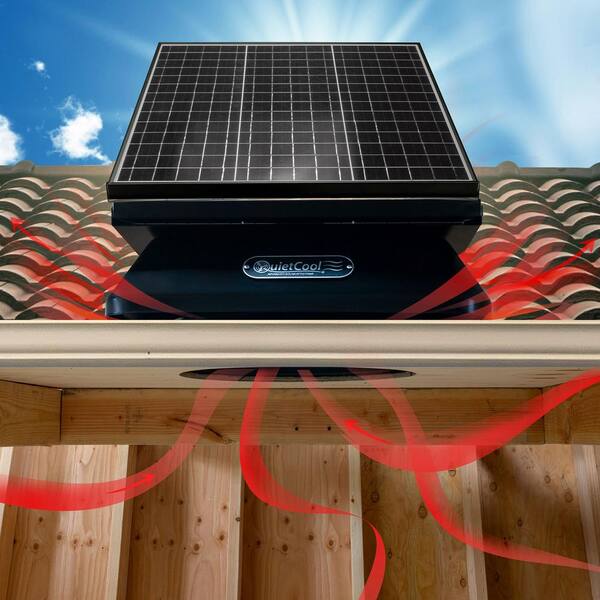 QuietCool - 40-Watt Hybrid Solar/Electric Powered Roof Mount Attic Fan with Included Inverter for Nighttime Cooling