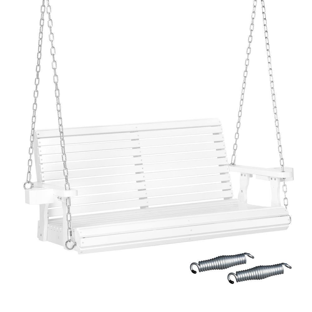 VINGLI 4 ft. 2Person White Pine Wood Patio Porch Swing with XL Size Seat Depth and Backrest and