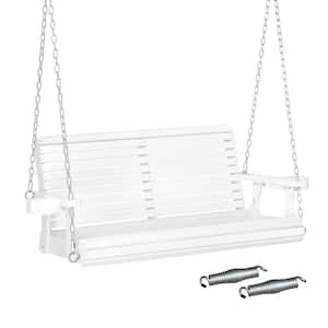 4 ft. 2-Person White Pine Wood Patio Porch Swing with XL Size Seat Depth and Backrest and Cup Holders, Support 880 lbs.