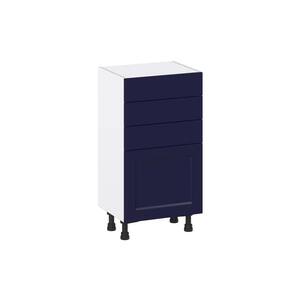 18 in. W x 14 in. D x 34.5 in. H Devon Painted Blue Shaker Assembled Shallow Base Kitchen Cabinet with 3 Drawers