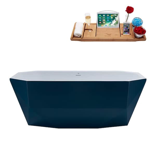 Streamline 63 in. Acrylic Flatbottom Non-Whirlpool Bathtub in Matte Light Blue with Brushed Gold Drain