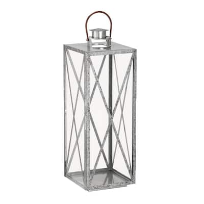 30 in. H Galvanized Metal And Glass Lantern