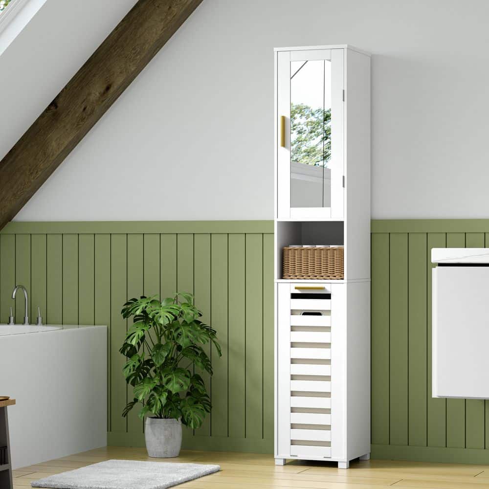 Accent Bathroom Cabinet White 66.9 in. Accent Cabinet Office Storage Cabinet with 3-Shelves and Mirror & Fabric Baskets price history on PriceWatchPro