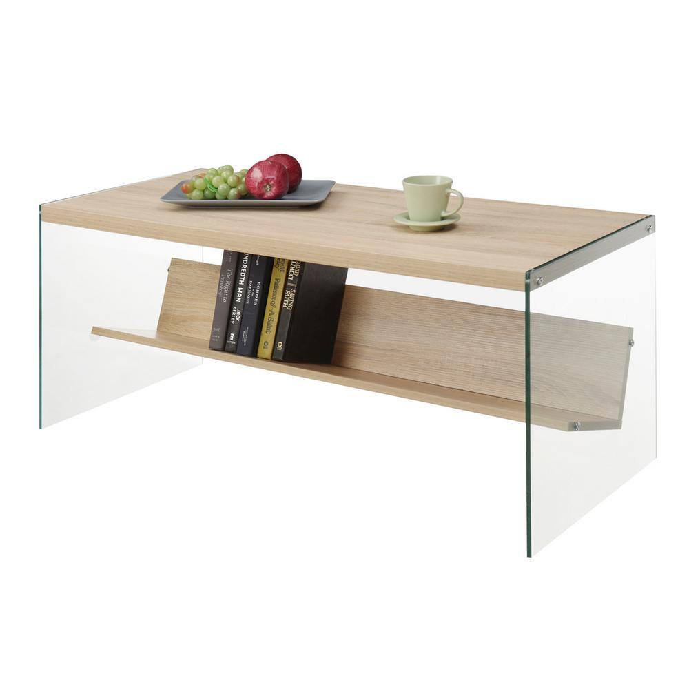 Weathered White and Glass Rectangular Coffee Table with Shelf
