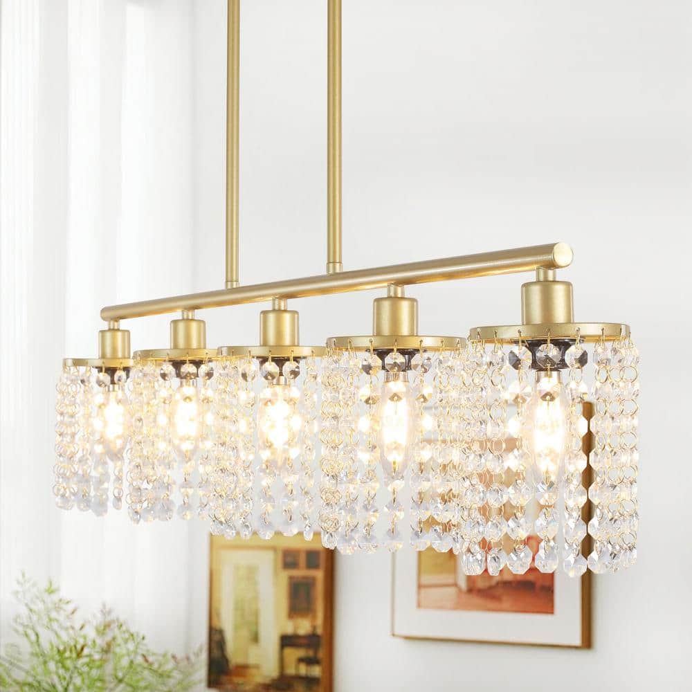 chandelier シェルフ ZJVAIVE 5-Light Gold Rectangular Linear Chandelier with Crystal