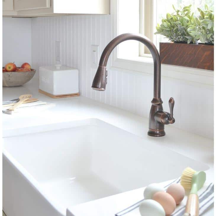 Rustic Bronze Single-Handle Pull-Down Kitchen Faucet with Spray