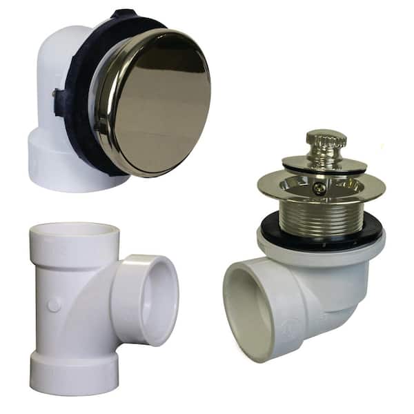 Westbrass Illusionary No-Hole Sch. 40 PVC Plumbers Pack with Lift and Turn Bath Drain, Polished Brass