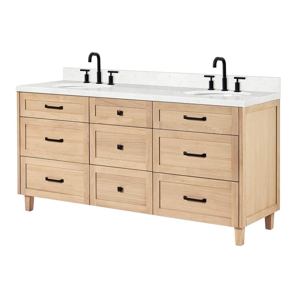 Monroe 72" Oak Double Sink Vanity with Carrara Quartz Top