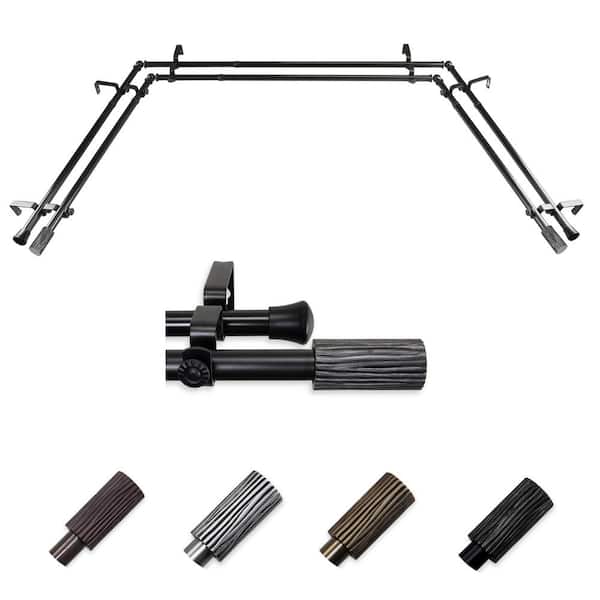 EMOH 13/16" Dia Adjustable 20"-36", 38"-72" Bay Window Double Curtain Rod with Ramon Finials in Black