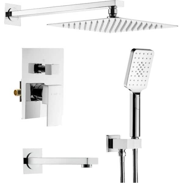 Unbranded Double Handles 1-Spray Cube Wall Mount Shower Faucet 1.8 GPM with Pressure Balance Rough in Valve in Chrome