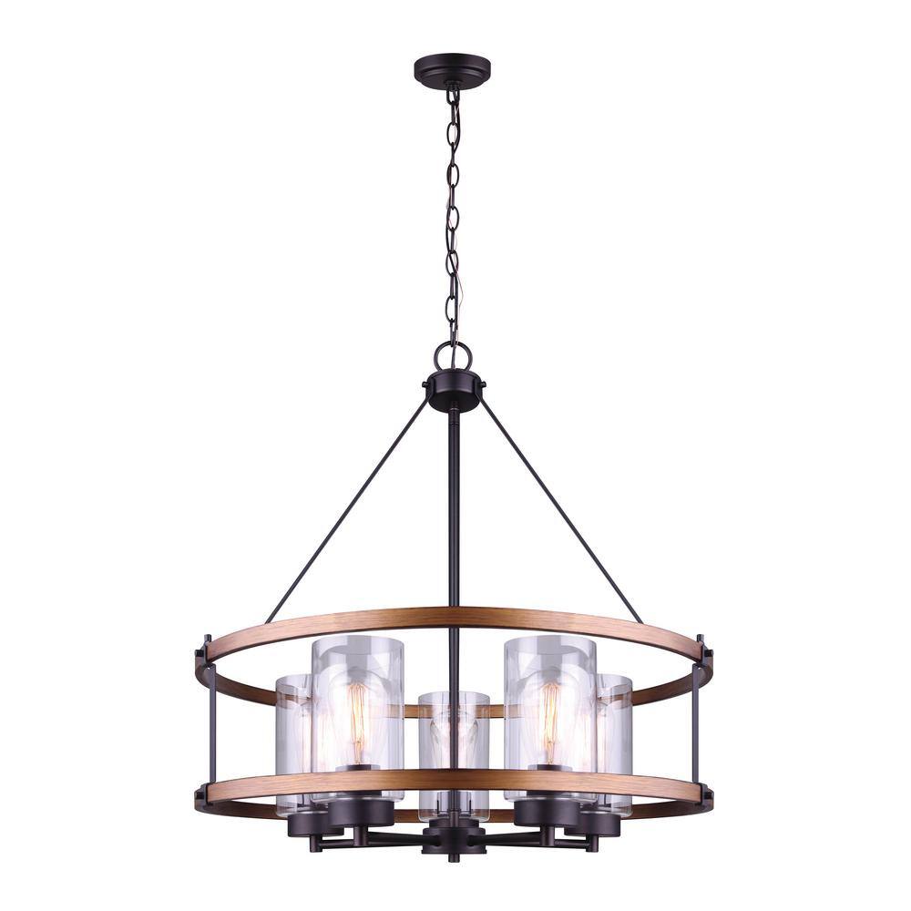 CANARM Canmore 5-Light Oil Rubbed Bronze and Brushed Wood Chandelier ...