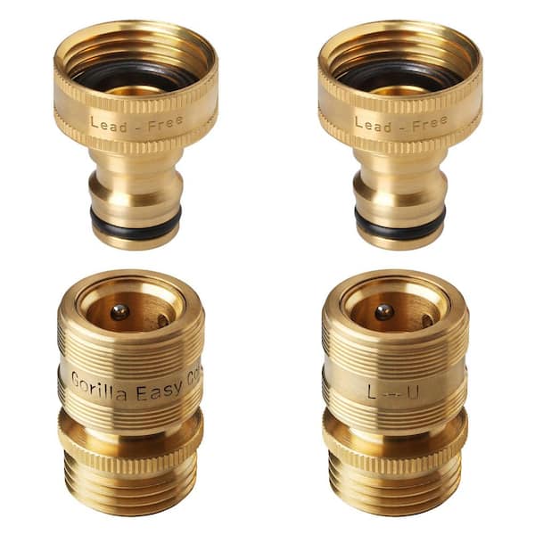 GORILLA EASY CONNECT 3/4 in. Standard GHT Locking Lead-Free Brass Garden Hose Quick Connect Set for Hoses, Faucets and Accessories (2 Sets)