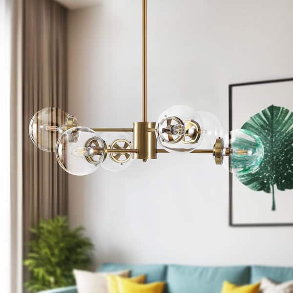 6-Light Brass Sputnik Chandelier with Clear Glass Shades